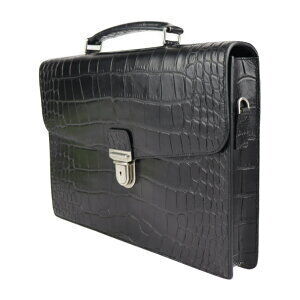 Celine briefcase flap Business Carry handbag shoulder embossed Crocodile black